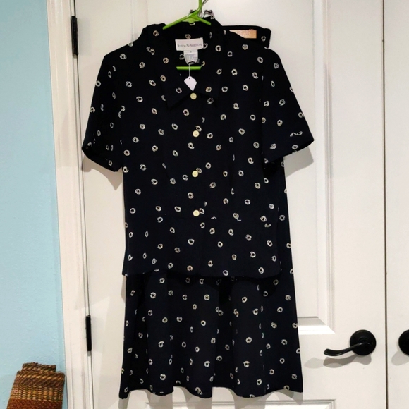 Norton McNaughton 100% Polyester Navy Blue Geometric Circular Design Top/Skirt - Picture 1 of 6